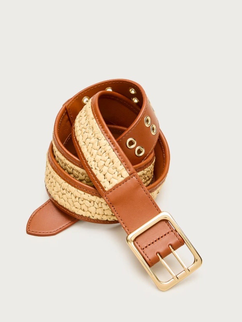 J crew Grommet belt in leather and faux raffia - Picture 3 of 6